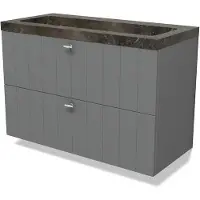 Maxaro Modulo Badkamermeubel met wastafel | 100 cm Middengrijs Lamel front Natuursteen 2 lades onder elkaar