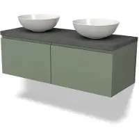 Maxaro Modulo Plato Badkamermeubel voor waskom | 120 cm Saliegroen Greeploos front Donkergrijs beton blad 2 lades naast elkaar