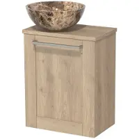 Maxaro Toiletmeubel met waskom | 41 cm Lichtbruin eiken Kader front Dark emperador Natuursteen waskom Lichtbruin eiken blad