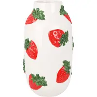 H&S Vaas Wit met Aardbeien – Decoratievaas – 10x29 cm – Zomerse Woondecoratie