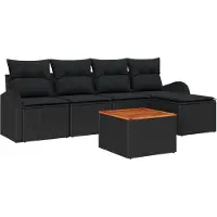 vidaXL Tuinset met 6 zitplaatsen, zwart, van polyrotan
