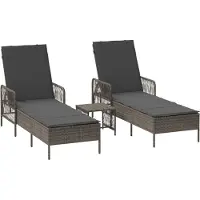 vidaXL Ligstoel 3 st poly rattan Grijs en Donkergrijs