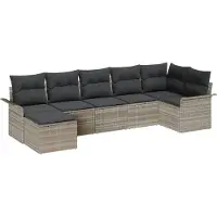 vidaXL Tuinbank Set 7 st Lichtgrijs poly rattan