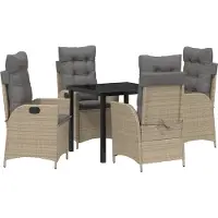 vidaXL Tuin Eettafel Set 5 st Beige poly rattan