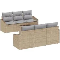 vidaXL Bankstel 7 st Beige en Grijs 55 x 55 x 37 cm poly rattan
