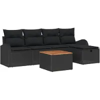 vidaXL Tuinset met 6 zitplaatsen, zwart, van polyrotan
