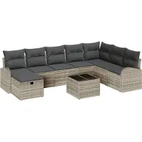 vidaXL Tuinbank Set met kussen met opslag Lichtgrijs Poly rattan