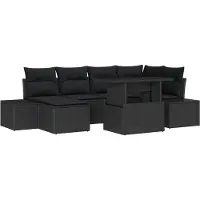 vidaXL Tuinset met 7 zitplaatsen, zwart, van polyrotan