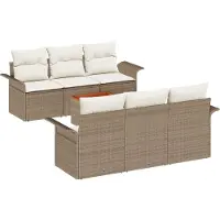 vidaXL Tuinbank Set 7 st Beige poly rattan
