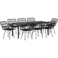 vidaXL Tuin Eettafel Set 9 st Zwart Gepoedercoat staal