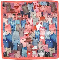 Zaza'z Kattenprint Sjaal - Satijn - Koraal - 70x70 cm