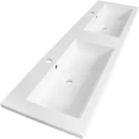 Brauer Solar Slim Dubbele Meubelwastafel 160x46cm - Mineraalmarmer - 2 Kraangaten - Zijdeglans Wit - 8720359351531 - Rechthoekig - Wastafels,