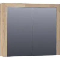 Brauer Rise Spiegelkast 80x70cm Massief Eiken 2 Deuren - Vingerlas Eiken Grijs - Spiegels, Spiegelkasten - 8720359344533