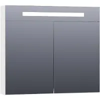 Brauer Promise Deluxe Spiegelkast 80x70cm MDF 2 Deuren Met Directe LED Verlichting Boven - Hoogglans Wit - Spiegels, Spiegelkasten - 8720359342973