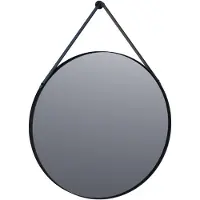 Brauer Onyx Spiegel Rond 70cm Zwart Met Black Leather Band - Glas - Rond - Spiegels, Badkamerspiegels - 8720359378590