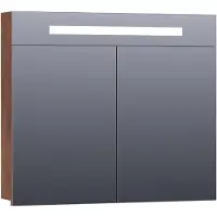 Brauer Promise Spiegelkast 80x70cm MFC 2 Deuren Met Directe LED Verlichting Boven - Forest Cacao - Spiegels, Spiegelkasten - 8720359342010