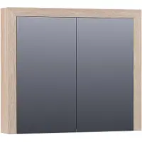 Brauer Rise Spiegelkast 80x70cm Massief Eiken 2 Deuren - Lamellen Eiken Wit - Spiegels, Spiegelkasten - 8720359344472