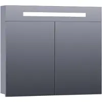 Brauer Promise Spiegelkast 80x70cm MDF 2 Deuren Met Directe LED Verlichting Boven - Mat Grijs - Spiegels, Spiegelkasten - 8720359341945