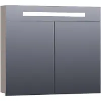 Brauer Promise Spiegelkast 80x70cm MDF 2 Deuren Met Directe LED Verlichting Boven - Mat Taupe - Spiegels, Spiegelkasten - 8720359341952