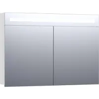 Brauer Promise Spiegelkast 100x70cm MDF 2 Deuren Met Directe LED Verlichting Boven - Hoogglans Wit - Spiegels, Spiegelkasten - 8720359341174
