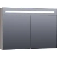 Brauer Promise Deluxe Spiegelkast 99x70cm MDF 2 Deuren Met Directe LED Verlichting Boven - Mat Taupe - Spiegels, Spiegelkasten - 8720359342133