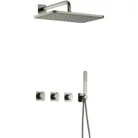 Hotbath Gal IBSGL70 inbouw regendoucheset met staafhanddouche aan houder en 27x40cm rechthoekige hoofddouche aan 40cm wandarm geborsteld nikkel