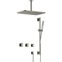 Hotbath Gal IBSGL70 inbouw regendoucheset met staafhanddouche aan glijstang en 27x40cm rechthoekige hoofddouche aan 15cm plafondarm geborsteld nikkel