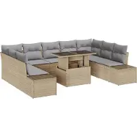 vidaXL Tuinbank Set 10 st Beige en Lichtgrijs poly rattan