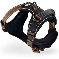 Lionto anti-trek hondentuig, verstelbaar, reflecterend & ademend, bruin S