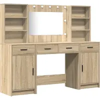 vidaXL Dressing tafel set met LED 3 pcs Sonoma Eik Bewerkt hout