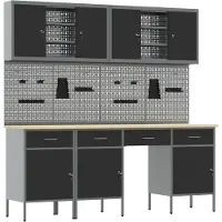 vidaXL Werkbank met opbergruimte, 10 stuks, zwart, voor ingenieurs, van hout en staal
