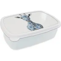 MuchoWow Broodtrommel Wit - Lunchbox Giraffe - Delfts blauw - Dieren - Minimalistisch - Brooddoos 18x12x6 cm - Brood lunch box - Broodtrommels voor kinderen en volwassenen