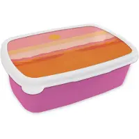 MuchoWow Broodtrommel Roze - Lunchbox Zon - Abstract - Landschap - Oranje - Brooddoos 18x12x6 cm - Brood lunch box - Broodtrommels voor kinderen en volwassenen