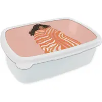 MuchoWow Broodtrommel Wit - Lunchbox Meisje - Deken - Gestreept - Oranje - Brooddoos 18x12x6 cm - Brood lunch box - Broodtrommels voor kinderen en volwassenen