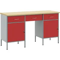 vidaXL Werkbank met lades, 3 stuks, rood, voor ingenieurs, van hout en staal