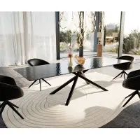 DELIFE Eetkamertafel Edge 300x100 Glas smelten rokerig zwart 3D-Relief kruisframe rechthoek zwart