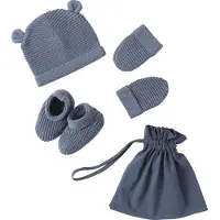 Vertbaudet Set babymutsjes, wanten en laarsjes en bijpassend zakje Oeko-Tex jeansblauw