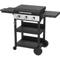 Bighorn Gas Plancha BBQ met 3 Branders (7,2 kW) – Geëmailleerde Stalen Bakplaat – Grillwagen met Inklapbare Zijtafels – Zwart