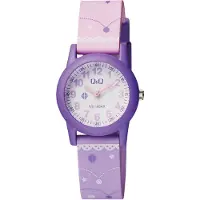 Q&Q VR99J006Y - Horloge - Sport - Analoog - Kinderen - Unisex - Plastic band - Rond - Kunststof - Cijfers - Sterretjes - Roze - Paars - Wit - 10 ATM