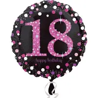 Amscan Folieballon HBD sparkling pink 18 (45cm) (zwart, pink, zilver)