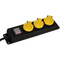 Eltric Stekkerdoos zw/gl - 3-voudig - IP44 - 1,5m snoer - met schakelaar