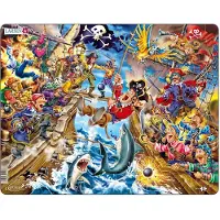 Larsen Het piratengevecht – Puzzel – Fantasie en verhaal – Piraten – Educatieve legpuzzel voor kinderen – 39 stukjes – Gemaakt in Noorwegen – Extra dikke 2,5 mm stukjes – Tray met vaste rand