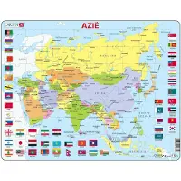 Larsen Puzzles Azië met vlaggen – Puzzel – Kaarten & Geografie – Vlaggen – Educatieve legpuzzel voor kinderen – 70 stukjes – Gemaakt in Noorwegen – Extra dikke 2,5 mm stukjes – Tray met vaste rand