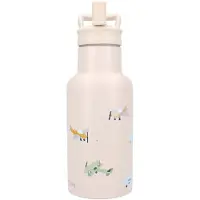 Kidzroom Small Talk - Schoolbeker en Drinkfles - 350ml - Stainless Steel - Vliegtuigen - Beige