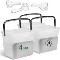Novaliv 3x wasmiddeldoos met deksel 4 liter transparant en maatschep 23,5 x 18 x 18,5 cm waspoeder opbergdoos met handvat wasmiddel opbergbakje wasmiddel wasmiddelbakje waspoederbakje