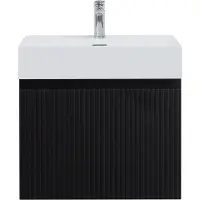 Guido Gusto Badkamermeubel Yuki 60cm mat zwart inclusief wastafel robuust glans wit met kraangat