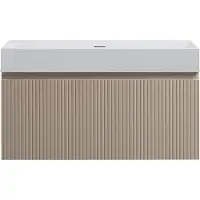 Guido Gusto Badkamermeubel Yuki 100cm mat beige inclusief wastafel robuust glans wit zonder kraangat