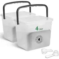 Novaliv 2x wasmiddeldoos met deksel 4 liter transparant en maatschep 23,5 x 18 x 18,5 cm waspoeder opbergdoos met handvat wasmiddel opbergbakje wasmiddel wasmiddelbakje waspoederbakje