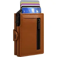 Nuvance Pasjeshouder Uitschuifbaar - Rfid Bescherming - Pasjeshouders voor Mannen en Vrouwen - Creditcardhouder - Bruin Leer