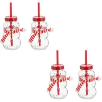 Novaliv 4x glühweinbekers 260 ml Gepersonaliseerde kerstmok met drinkrietje - Sneeuwpop als glühweinmok - Kerstmotief mok met deksel en rietje Kerstmokken handwarmermokken